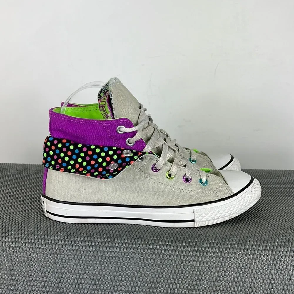 Converse grey purple lime green two fold hi athletic shoes Girls youth size 4